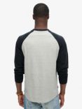 Superdry Essential Logo Baseball Long Sleeve Top, Grey Fleck Marl/Navy