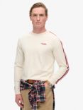 Superdry Essential Logo Retro Long Sleeve Cotton Top, White Sand