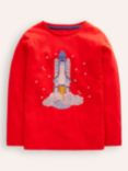 Mini Boden Kids' Cross Stitch T-Shirt, Poppy Red Rocket