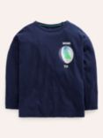 Mini Boden Kids' Educational Cotton Top, College Navy Planets