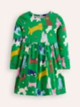 Mini Boden Kids' Long Sleeve Pet Print Dress, Green/Multi