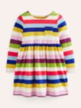 Mini Boden Kids' Striped Long-Sleeved Jersey Dress, Rainbow/Multi