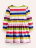 Mini Boden Kids' Striped Long-Sleeved Jersey Dress, Rainbow/Multi