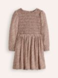 Mini Boden Kids' Shirred Bodice Dress, Brown Leopard Print