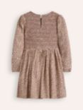 Mini Boden Kids' Shirred Bodice Dress, Brown Leopard Print