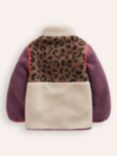 Mini Boden Kids' Faux Sherpa 2-in-1 Jacket, Leopard/Aster Purple