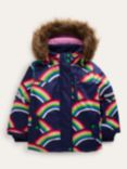 Mini Boden Kids' All-Weather Waterproof Coat, Navy Rainbows