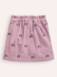 Mini Boden Kids' Button Cotton Corduroy Pull-On Skirt, Pink Pup Emrboidery