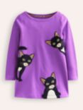 Mini Boden Kids' Applique Jersey T-Shirt, Purple Topaz Cats