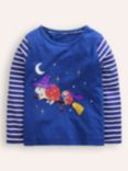 Mini Boden Kids' Cotton Applique Long Sleeve T-Shirt, Bluejay Hedgehog