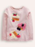 Mini Boden Kids' Applique Long Sleeve Top, Chalk Pink Cakes