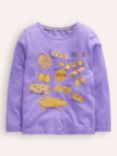 Mini Boden Kids' Graphic Print Cotton Top, Aster Purple Pasta