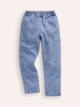 Mini Boden Kids' Embroidered Pull On Trousers, Blue