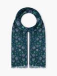 Brora Block Print Wool Stole Scarf, Green/Multi