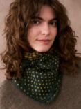 Brora Wool Circle Star Print Square Scarf, Mallard/Ochre