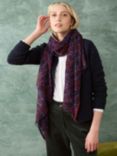 Brora Floral Fan Wool Stole Scarf, China Blue/Clay