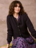 Brora Ribbed Cashmere Cardigan, Blackcurrant