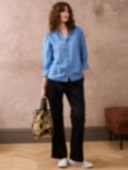 Brora Pintuck Silk Blend Top, Cornflower