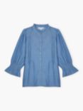 Brora Pintuck Silk Blend Top, Cornflower