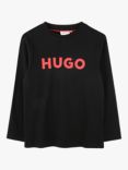 HUGO Kids' Logo Long Sleeve T-Shirt, Black