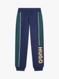 HUGO Kids' Fleece Back Brushed Joggers, Navy/Green