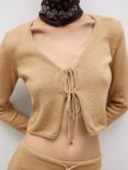 Mango Jadore Knit Bow Cardigan, Gold