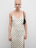 Mango Azar Brushed Polka Dot Slip Dress, Ivory/Black