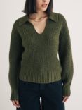 Nobody's Child Open Collar Chunky Knit Jumper, Khaki