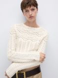 Mango Clody Crochet Knit Jumper, Ivory