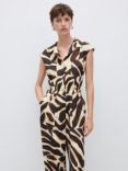 Mango Posito Animal Print Jumpsuit, Brown/Cream