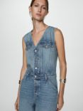 Mango Venetia Denim Jumpsuit, Open Blue