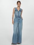 Mango Venetia Denim Jumpsuit, Open Blue