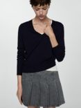 Mango Lucav Fine Knit V-Neck Jumper, Navy