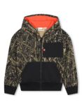 Timberland Kids' Logo Woodland Print Zipped Hoodie, Black/Multi