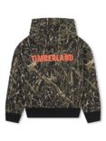 Timberland Kids' Logo Woodland Print Zipped Hoodie, Black/Multi