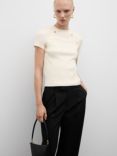 Mango Bacall Button Knit Short Sleeve Jumper, Cream