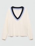 Mango Liga Stripe Neck Jumper, Light Beige