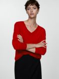 Mango Lucav Fine Knit V-Neck Jumper, Red