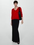 Mango Lucav Fine Knit V-Neck Jumper, Red