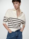 Mango Rizoni Stripe Zip Neck Jumper, Cream/Navy