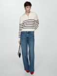 Mango Rizoni Stripe Zip Neck Jumper, Cream/Navy