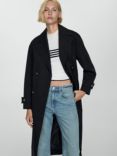 Mango Angela Double Breasted Trench Coat, Navy