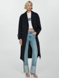 Mango Angela Double Breasted Trench Coat, Navy