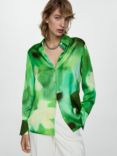 Mango Aqua Satin Print Shirt, Green