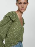 Mango Pomelo Floral Ruffle Top, Green