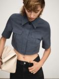 Mango Yati Crop Pocket Shirt, Medium Blue