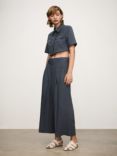 Mango Yati Belted Wide Leg Culottes, Medium Blue