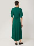 Jigsaw Crepe Ruched Flutter Sleeve Dress, Green