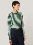 Jigsaw Cotton Slub Stripe Long Sleeve Top, Green