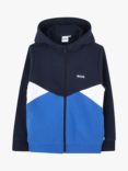 HUGO BOSS Kids' Colour Block Zipped Hoodie, Navy